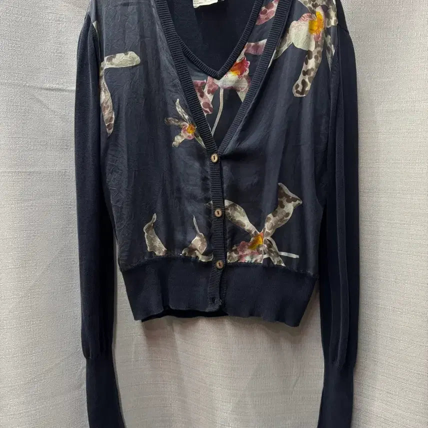 [BUNJANG] Salvatore Ferragamo Orchid Silk Panel Cotton Knit Twin Set / 페라가모 오키드 실크 패널 코튼 니트 트윈세트 55-66