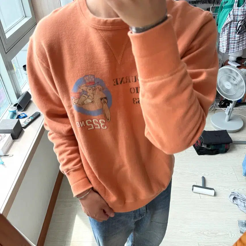 [BUNJANG] Buzz Rickson Single-V Needle Sweatshirt Washed Orange / 버즈릭슨 스웻 맨투맨