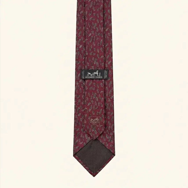[BUNJANG] Hermes Silk Necktie Burgundy Leaf Pattern / 정품 에르메스 실크 넥타이 (버건디 나뭇잎 패턴)