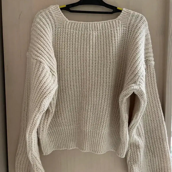 [BUNJANG] Ivory Square Neck Knit Top / 아이보리 스퀘어넥 니트