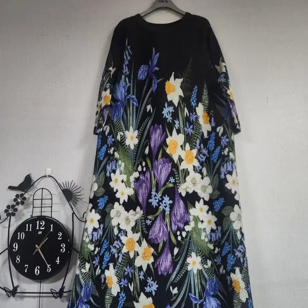 [BUNJANG] Flower Pleated Long Dress / 새것)플라워 플리츠 롱원피스