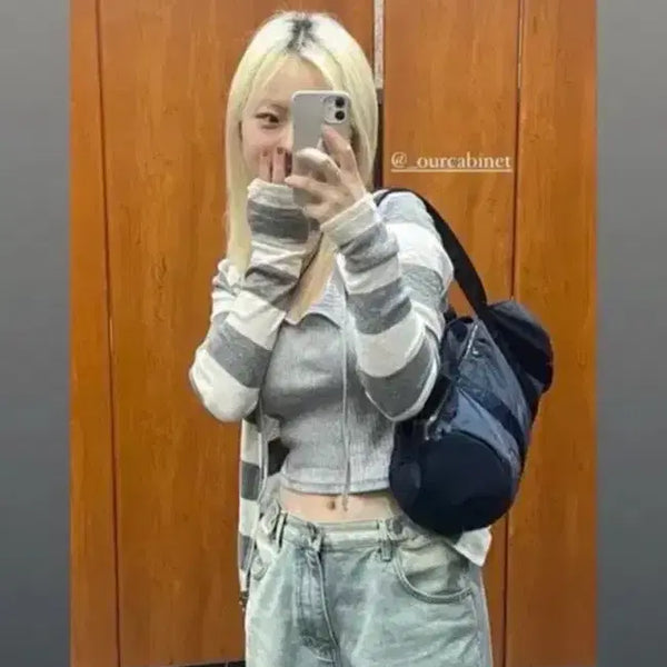 [BUNJANG] Our Cabinet Striped Zip-Up / 아워캐비넷 스트라이프 집업