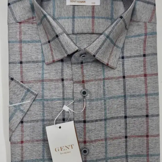 [BUNJANG] Genthomme Grey Check Short Sleeve Shirt / 젠트옴므 그레이 체크 반팔 셔츠 새상품