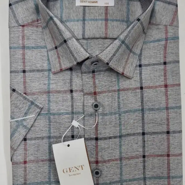 [BUNJANG] Genthomme Grey Check Short Sleeve Shirt / 젠트옴므 그레이 체크 반팔 셔츠 새상품
