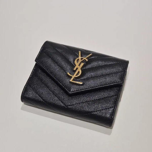 [BUNJANG] Saint Laurent Matelassé Envelope Compact Trifold Wallet Black / 생로랑 마틀라쎄 엔벨로프 컴팩트 3단 지갑 블랙
