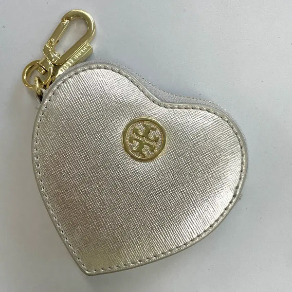 [BUNJANG] Tory Burch Heart Coin Pouch Case Keychain Silver / 토리버치 하트 지갑 동전지갑 파우치 케이스 키링 실버