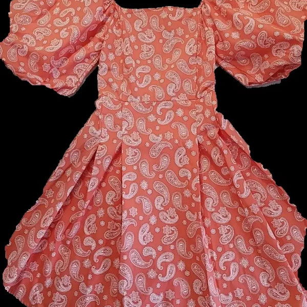 [BUNJANG] Paisley Square Neck Puff Sleeve Smocked Dress (Off-the-Shoulder) / 페이즐리  스퀘어넥  퍼프소매  스모크 원피스(오프숄더)