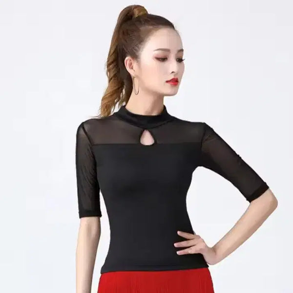 [BUNJANG] Women's Sheer Mesh Blouse - Size 66-77 / 새상품)댄스복상위 66~77 여성시서루메쉬블라우스