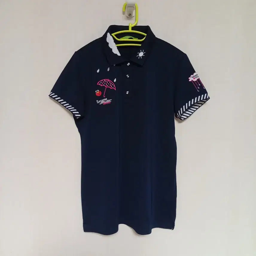[BUNJANG] Sesame Street Women's Collar Short Sleeve T-Shirt Navy / 세서미스트리트 95 여성카라반팔티