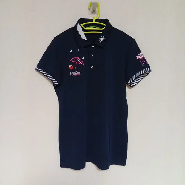 [BUNJANG] Sesame Street Women's Collar Short Sleeve T-Shirt Navy / 세서미스트리트 95 여성카라반팔티