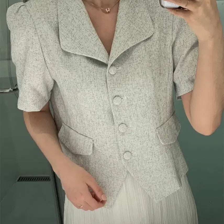 [BUNJANG] Short Sleeve Jacket Blouse / <반팔 자켓 블라우스/하객룩 팔아요!!>