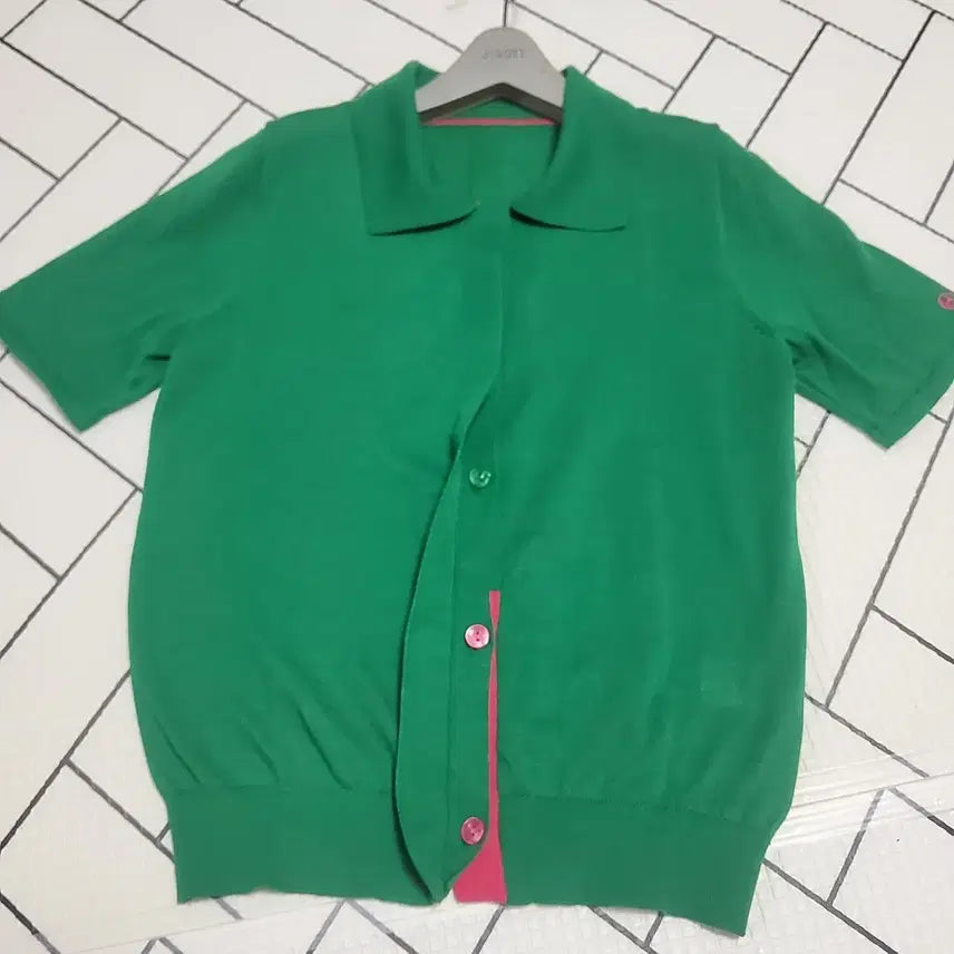 [BUNJANG] ELLE Linen Short Sleeve Knit Top / 새상품 엘르 정품 2벌 15,000 린넨 여자 카라 반팔 니트 가디건 겸 55 66 이쁨이쁨