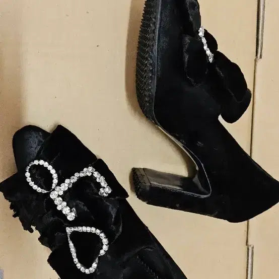 [BUNJANG] SUECOMMA BONNIE Tiara Velvet Ribbon Cubic Mules Size 36.5 / 슈콤마보니 티아라 벨벳 리본 큐빅 뮬 36.5사이즈