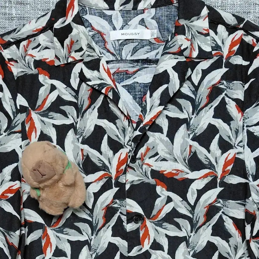 [BUNJANG] MOUSSY Linen Blend Botanical Print Short Sleeve Open Collar Shirt / [M] 마우지(MOUSSY) 린넨 혼방 보타니컬 오픈칼라 반팔 셔츠