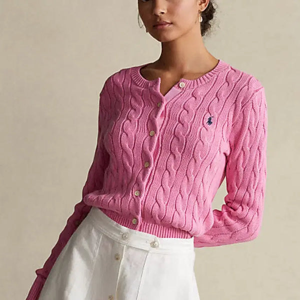 [BUNJANG] Polo Ralph Lauren Cable Knit Cardigan Pink / 폴로 랄프로렌 케이블 니트 가디건 핑크