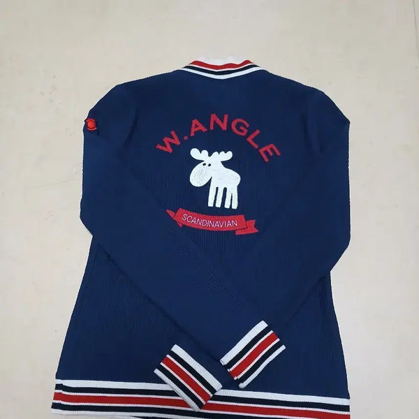 [BUNJANG] WAWGEL Navy Elk Character Knit Zip-up Vest / 와이드앵글의 매력적인 네이비 색상 골프 니트 집업 55이에요엘크 캐릭터