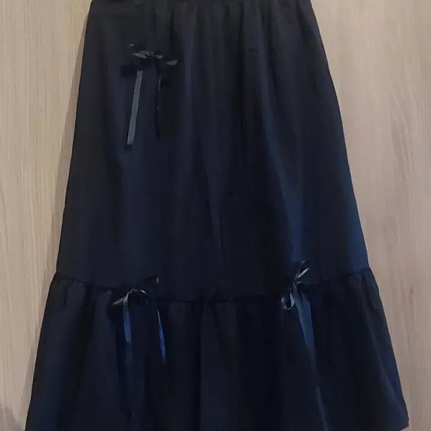 [BUNJANG] Ribbon Tiered Skirt (Black, Free Size) / (새상품) 예쁜 리본 캉캉스커트(블랙/free ~88)