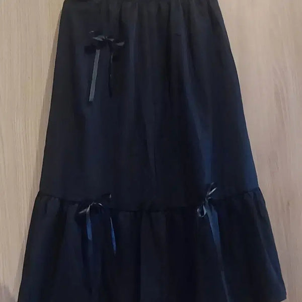 [BUNJANG] Ribbon Tiered Skirt (Black, Free Size) / (새상품) 예쁜 리본 캉캉스커트(블랙/free ~88)