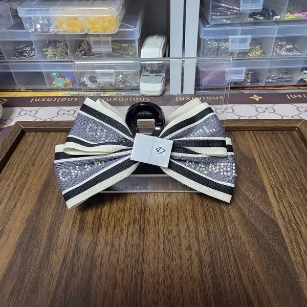 [BUNJANG] Ribbon Hair Clip with Cubic and Stripe Pattern / 리본 헤어 집게 핀