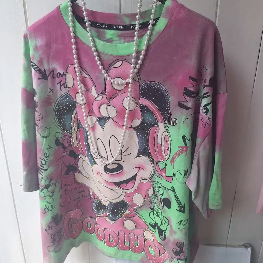 [BUNJANG] Minnie Mouse Hotfix Cubic T-Shirt / 미니마우스 핫피스 큐빅  티셔츠 빅사이즈 ㅡ새상품