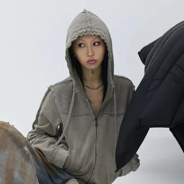[BUNJANG] Damage Washing Hoodie Zip-up / 데미지 워싱 후드집업