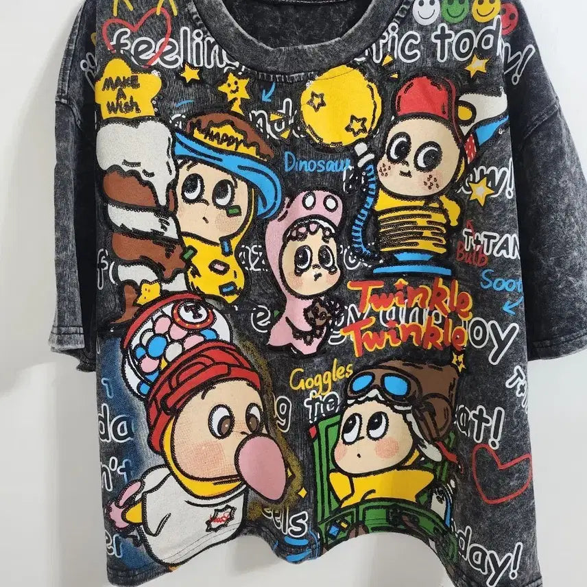[BUNJANG] Pigment Tie-Dye Sequin Short Sleeve Cropped T-Shirt / 캐릭터 타이다이 나염 피그먼트 스팽글 반팔 반크롭티셔츠<새상품>마지막가격