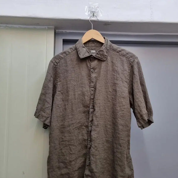 [BUNJANG] Zara Linen Short Sleeve Shirt Khaki L / 자라 린넨 반팔 셔츠 100 L