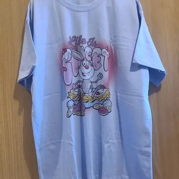 [BUNJANG] Cute Rabbit Design Short Sleeve T-Shirt (Purple-Blue, Size 77-88) / (새상품)예쁜 토끼디자인 반팔티셔츠(퍼플블루/77~88)