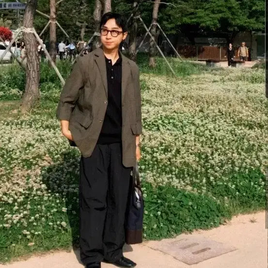 [BUNJANG] Oversized Seersucker Blazer Jacket - Olive / 오버핏 시어서커 블레이져 자켓_올리브