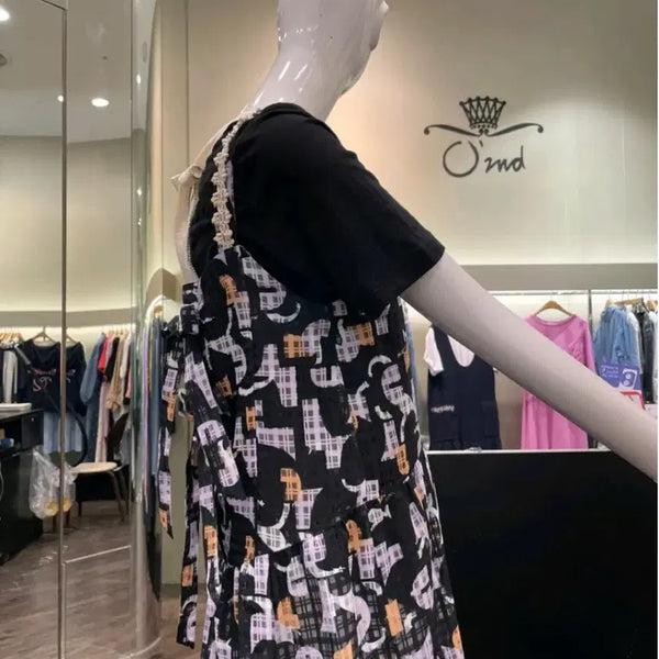 [BUNJANG] Ozsececon Black Floral Pattern Lace Strap Dress / 한섬 오즈세컨 원피스