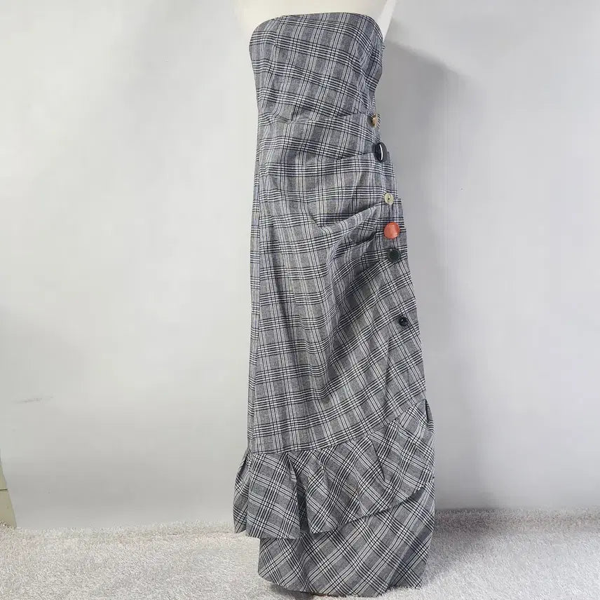 [BUNJANG] 318 ST. HONORE Checked Tube Top Long Dress / 318 ST. HONORE 체크 튜브탑 롱 원피스 Free