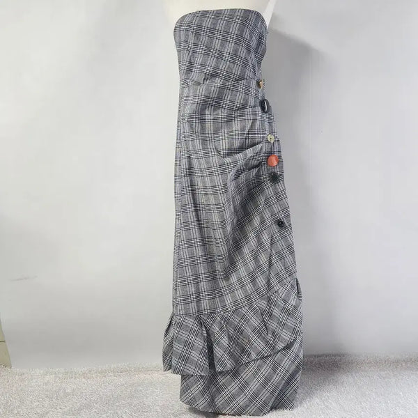 [BUNJANG] 318 ST. HONORE Checked Tube Top Long Dress / 318 ST. HONORE 체크 튜브탑 롱 원피스 Free