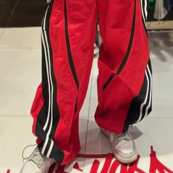 [BUNJANG] Double J.G. Color Block Striped Wide Pants Red F / [새상품] 더블제이지 절개 2선 배색 팬츠 레드 F