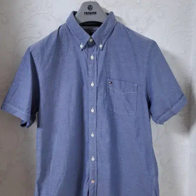 [BUNJANG] Tommy Hilfiger Chambray Short Sleeve Shirt Blue L/100 / (정품 22년식) 타미힐피거 샴브레이 반팔셔츠 100