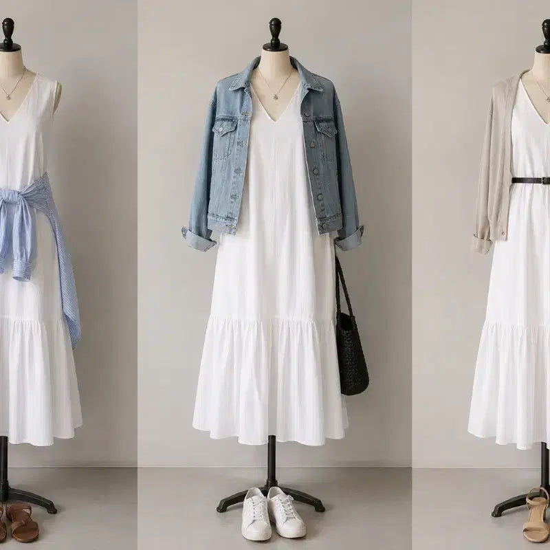 [BUNJANG] COS White Long V-Neck Tiered Dress / COS 화이트 롱 원피스