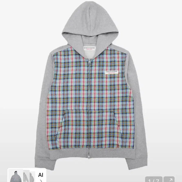 [BUNJANG] The Museum Visitor Checkered Hoodie Zip-up L Size / 더뮤지엄비지터 체크 후드집업 L size
