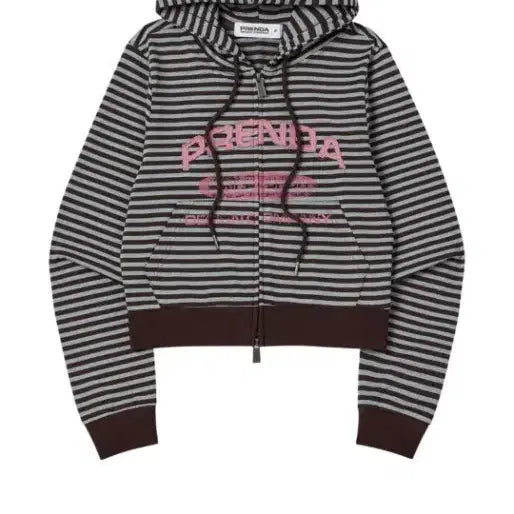 [BUNJANG] Frenda Stripe Crop Hood Zip-Up Brown / 프렌다 STRIPE CROP HOOD ZIP-UP BROWN