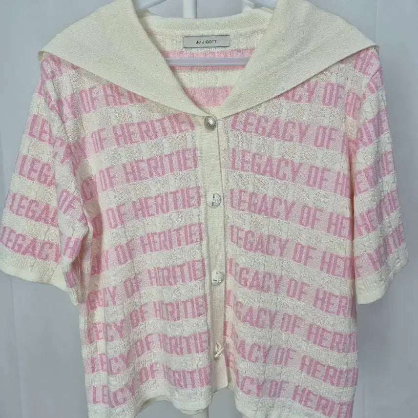 [BUNJANG] JJ JIGOTT Cardigan Ivory Pink Lettering / JJ JIGOTT 가디건 아이보리 핑크 레터링