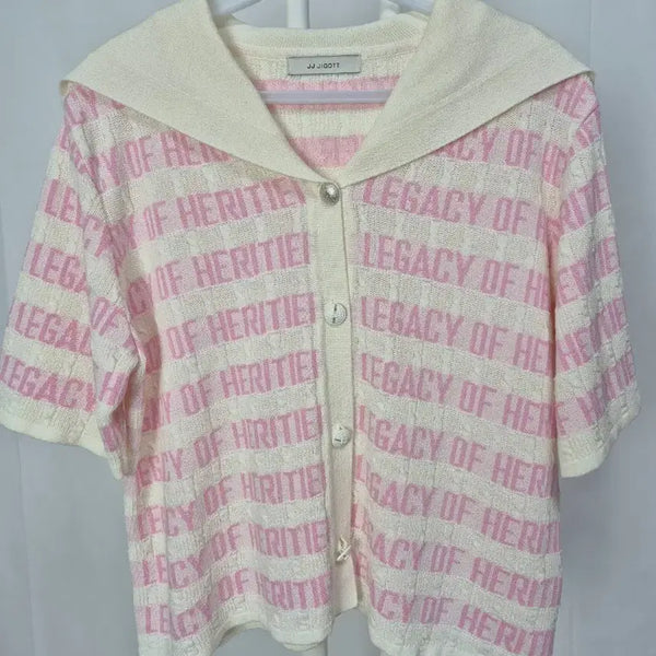 [BUNJANG] JJ JIGOTT Cardigan Ivory Pink Lettering / JJ JIGOTT 가디건 아이보리 핑크 레터링