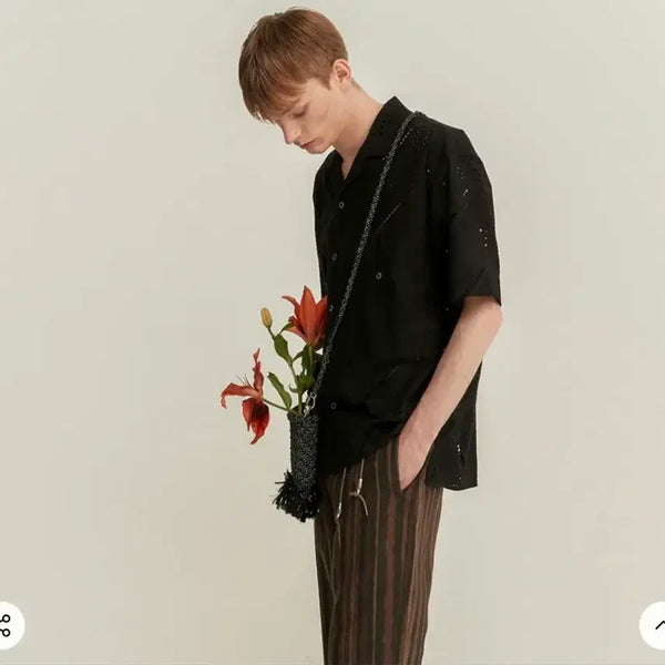 [BUNJANG] Andersson Bell Andrea Embroidery Cotton Open Collar Shirt Black / 앤더슨벨 안드레아 엠보더리 코튼 오픈칼라 셔츠(블랙)(미사용 제품)