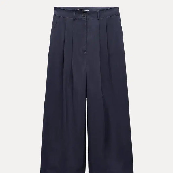 [BUNJANG] Zara Wide Pin-Tuck Trousers Navy XS / (새상품) Zara 와이드 핀턱 트라우저 네이비 xs