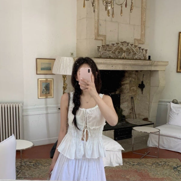 [BUNJANG] Leeds Marie Ribbon Smocked Blouse / 샵리즈 더위시 leeds 마리 리본 스모크 블라우스