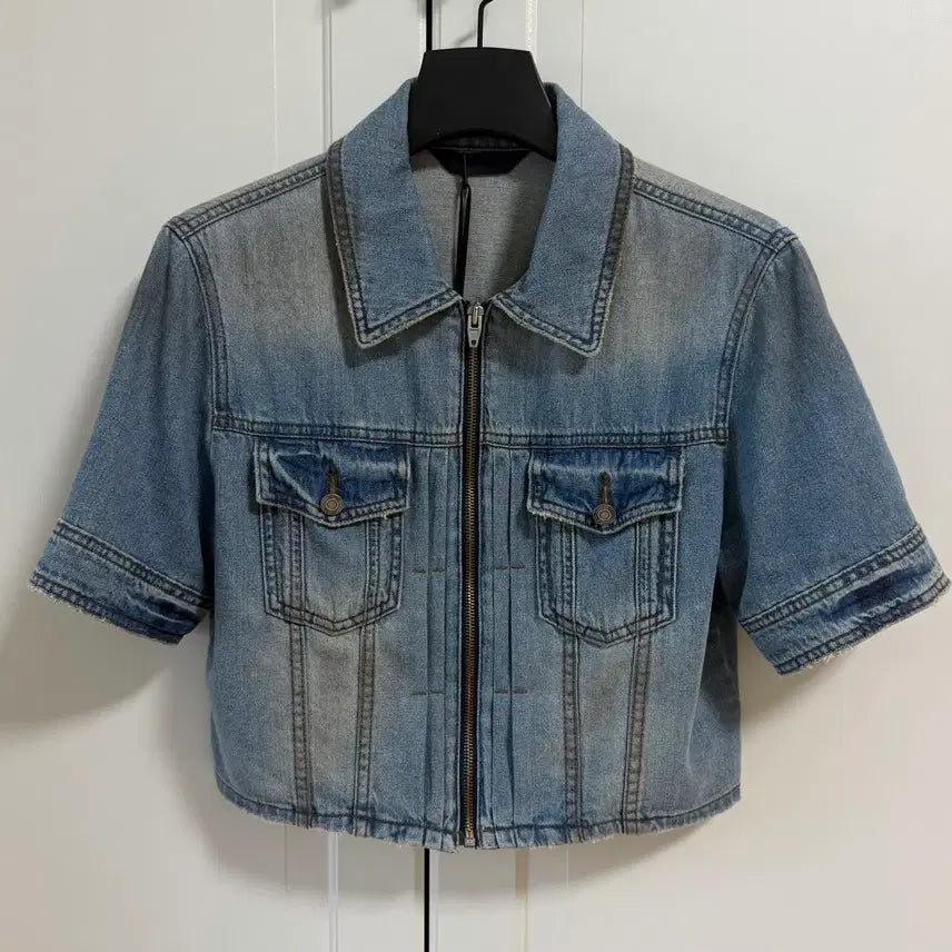 [BUNJANG] JUUN.J Dirty Washed Denim Short Sleeve Jacket Size 36 / 택포 새상품) 준지 JUUN.J 더티워싱 데님 반팔 자켓 36사이즈