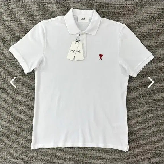 [BUNJANG] AMI Heart Logo Short Sleeve Polo T-Shirt (White/Black) / 아미 하트 로고 화이트/블랙 (색상택)반팔 카라티. 새상품