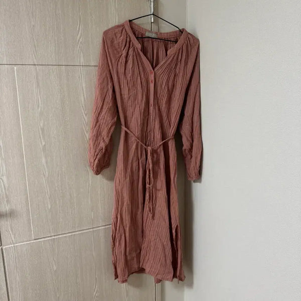 [BUNJANG] Pink Long Dress with Wrinkle Detail / 핑크 롱 원피스