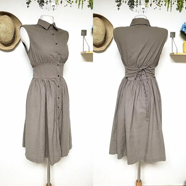 [BUNJANG] UTG Back Corset Sleeveless Dress Linen Blend Brown / UTG 뒷코르셋 민소매원피스 55 66 브라운
