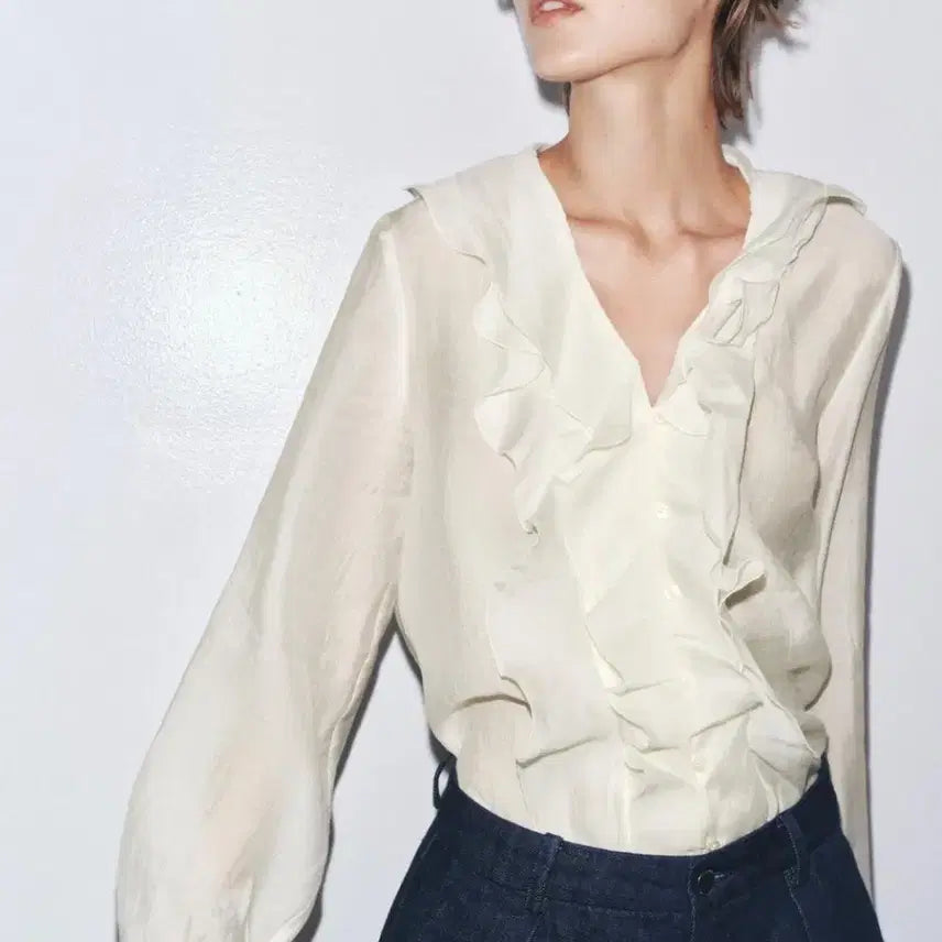 [BUNJANG] ZARA Lyocell Blend Ruffle Summer Blouse / 새옷) ZARA 라이오셀76% 여름 우아한 블라우스