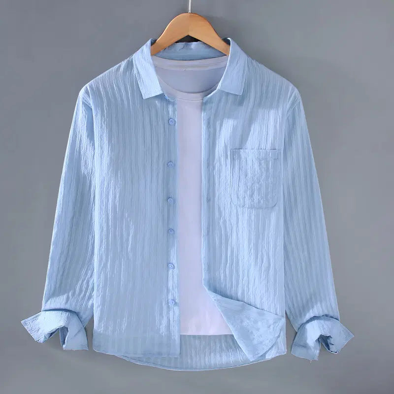 [BUNJANG] Men's Seersucker Long-Sleeve Shirt / 남성 여름 긴팔 셔츠 시어서커 얇은 남방