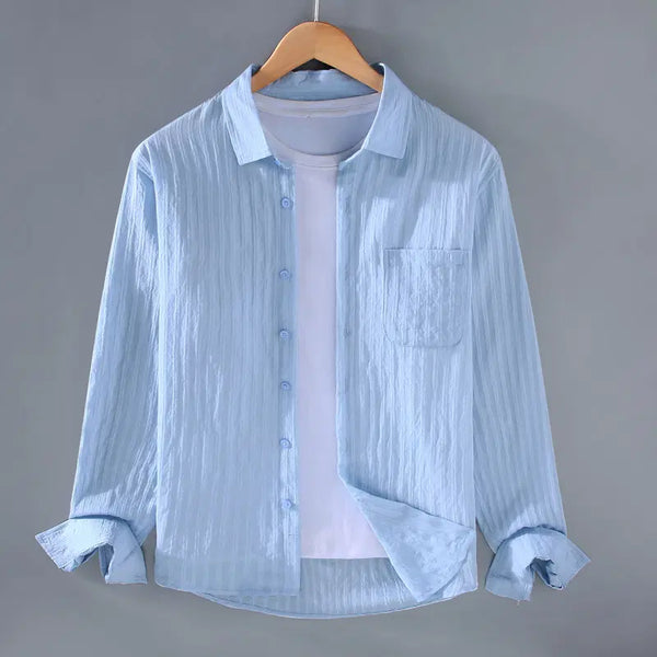 [BUNJANG] Men's Seersucker Long-Sleeve Shirt / 남성 여름 긴팔 셔츠 시어서커 얇은 남방