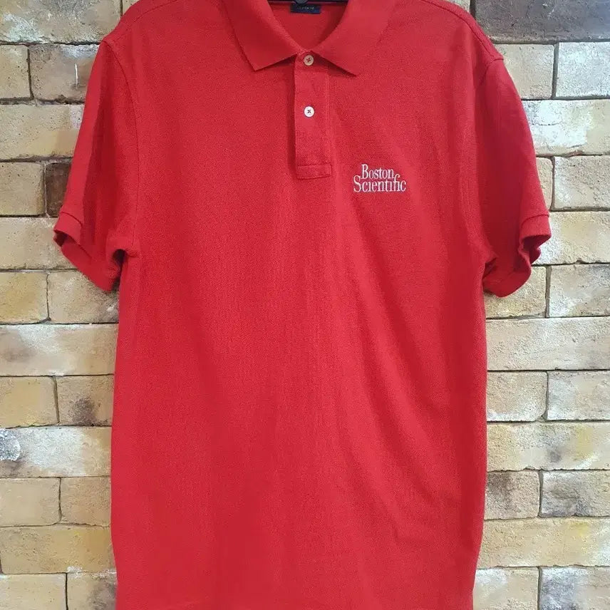 [BUNJANG] Polo Ralph Lauren Boston Scientific Logo Cotton Polo Shirt - Red, L / 폴로 랄프로렌 보스톤 사이언티픽 카라티 레드
